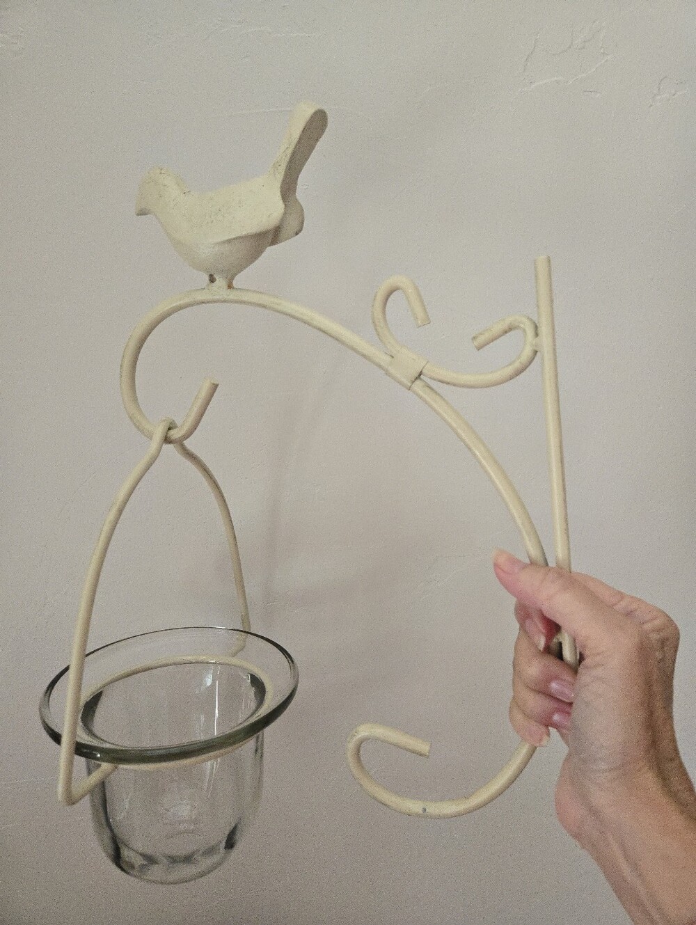 Cream Bird Hanging Metal Candle Holder